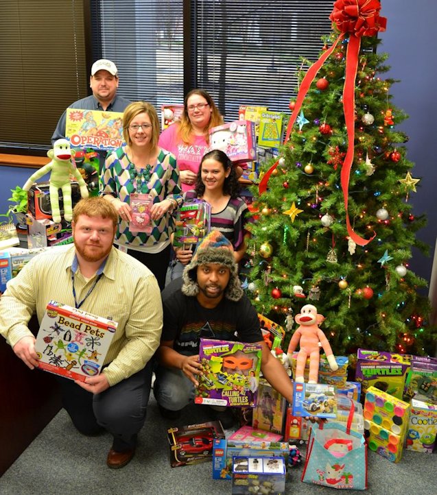 The Gamma Chi chapter of Phi Beta Lambda collected toys for the Me Fine Foundation to distribute to terminally ill children at Duke University Medical Center. With some of the donated items are (left to right): front – Advisor Tim Kennedy, Emory Gibson; center – Advisor Allison Sullivan, President Angela Cromer, and back – Robert Shafer and Vice President Ashley Hildebrand.