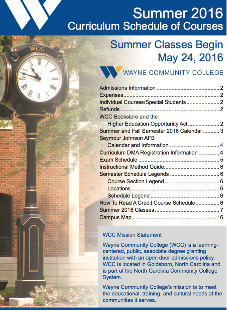 Summer Schedule Wayne Community College Goldsboro, NC