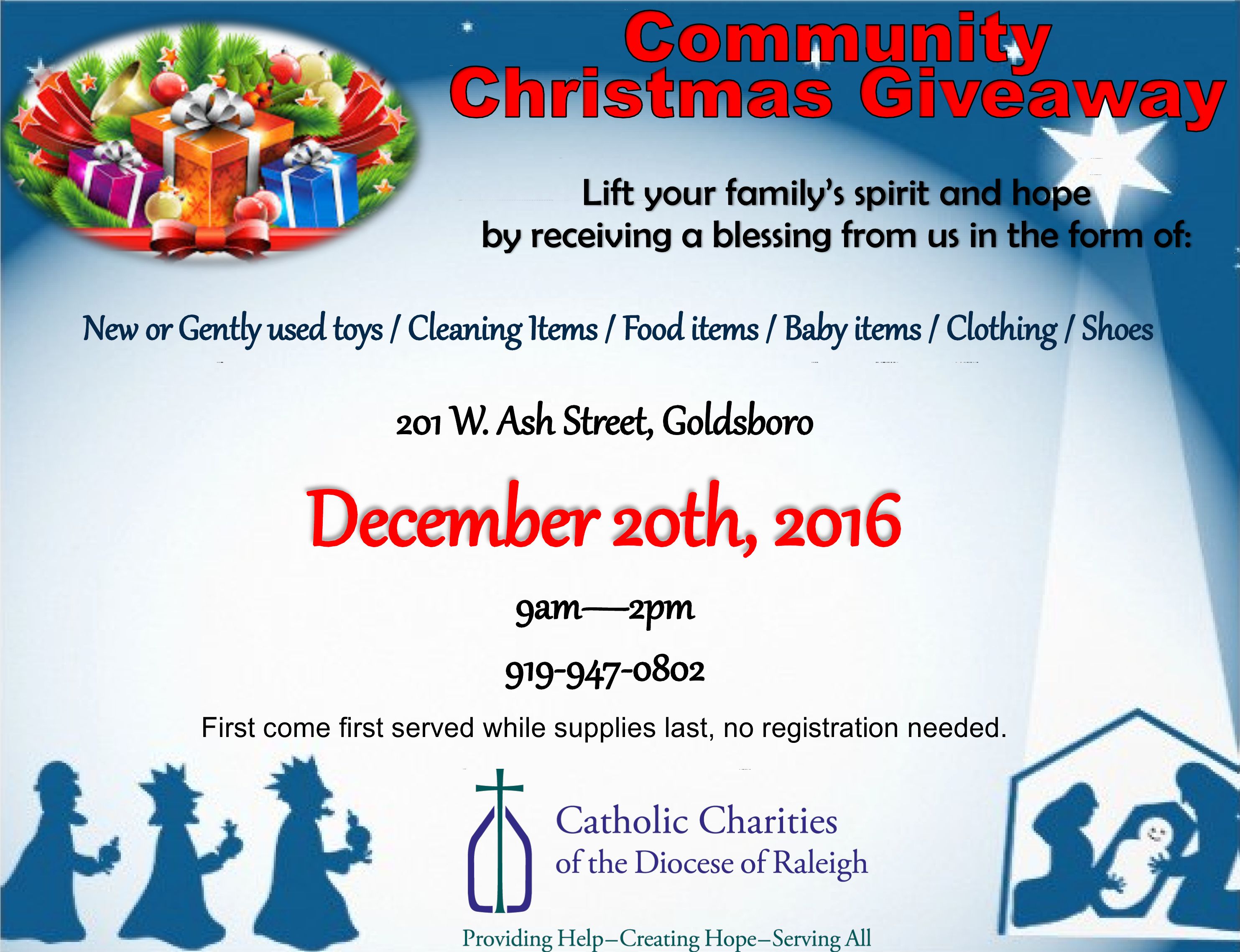 Goldsboro Christmas 2022 Registration Catholic-Charities-Giveaway - Wayne Community College | Goldsboro, Nc