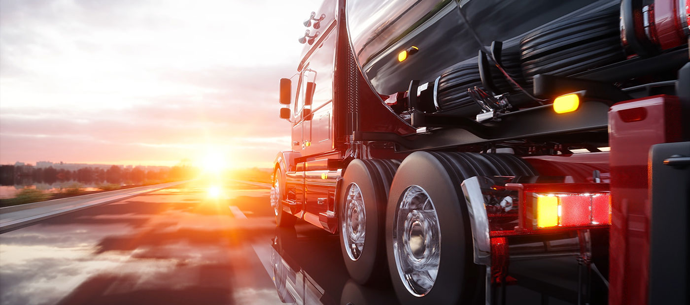 Gasoline tanker, Oil trailer, truck on highway. Very fast driving. 3d rendering
